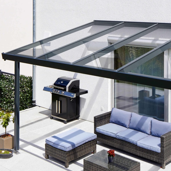 Gutta terrasse toit premium 6x3m détail verre véritable verre feuilleté de sécurité