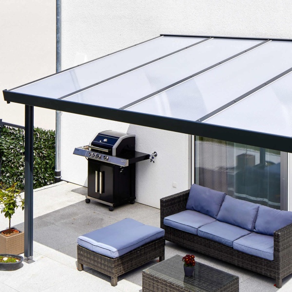 Gutta toit de terrasse premium 7x3m détail polycarbonate rayé blanc