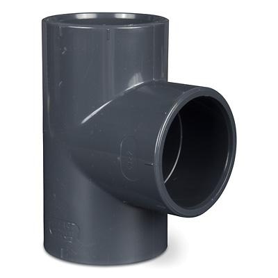PVC pipe T piece 90° with 3x adhesive sleeve