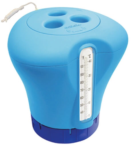 Chlorine dosing float with thermometer